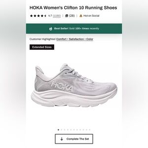 NEW! Hoka Women's Clifton 10 Running Shoes in Light Gray/White Size 10B